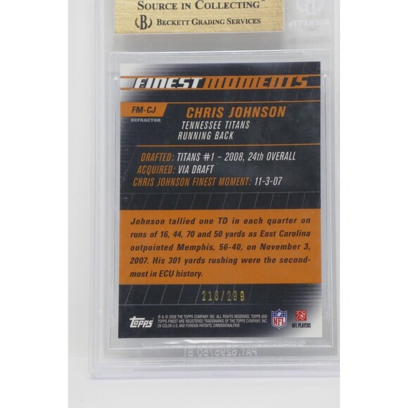 2008 Finest Moments Blue Refractors Chris Johnson/299 Rookie Beckett 10 - Picture 5 of 7